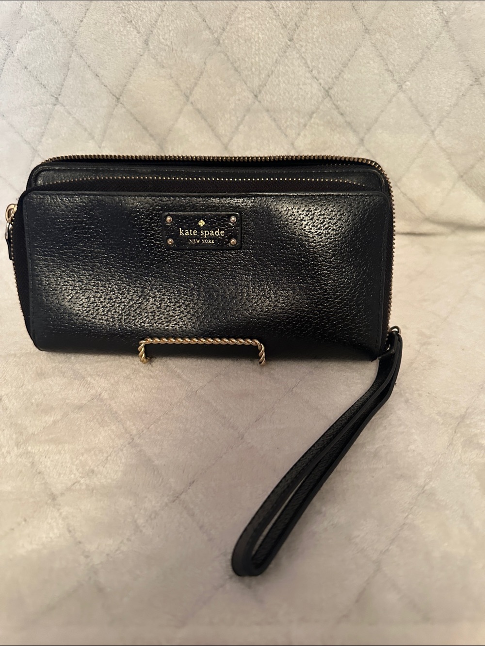 kate spade Black Leather Wristlet with Gold Hardware